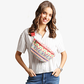 Boho Abstract Pattern Embroidered Crossbody Belt Bag / Sling Bag / Fanny Pack