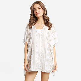 Boho Paisley Floral Embroidered Poncho Dress