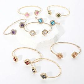 CZ Quatrefoil Stone Tip Cuff Bracelet