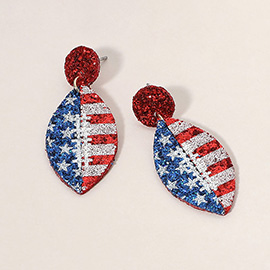 Glittered American USA Flag Football Dangle Earrings