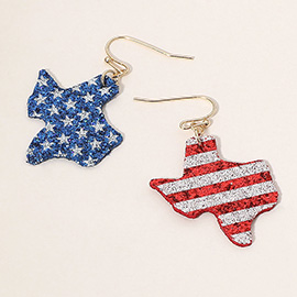 Glittered American USA Flag Texas Dangle Earrings
