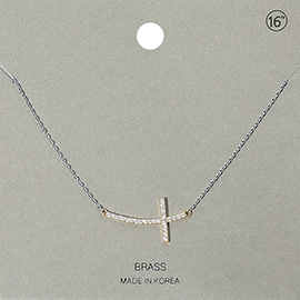 Stone Paved Cross Pendant Necklace