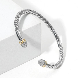 CZ Stone Paved Tip Twisted Cuff Bracelet