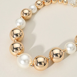 Chunky Metal Ball Pearl Beaded Necklace