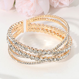 CZ Stone Paved Crisscross Evening Cuff Bracelet
