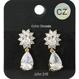 Teardrop CZ Stone Cluster Dangle Evening Earrings