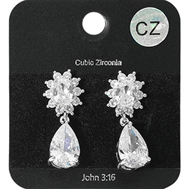 Teardrop CZ Stone Cluster Dangle Evening Earrings