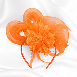 Bow Flower Feather Mesh Fascinator / Headband