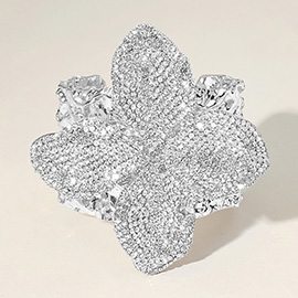 Stone Paved Flower Pointed Wide Cuff Bracelet