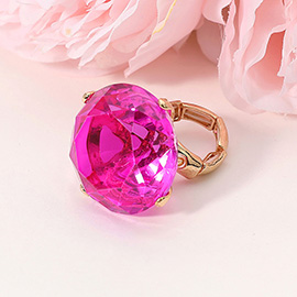 Oversized Diamond Cut Round Glass Stone Stretch Ring