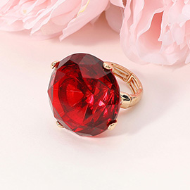 Oversized Diamond Cut Round Glass Stone Stretch Ring