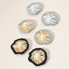 Pearl Pointed Stone Paved Rim Flower Earrings