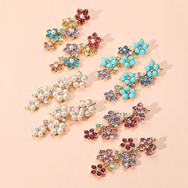 Pearl Embellished Flower Branch Drop Earrings
