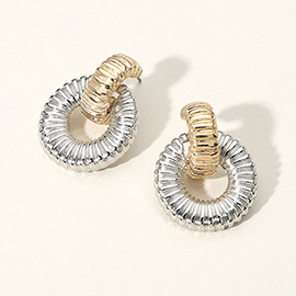Two Tone Textured Metal Door Knocker Earrings