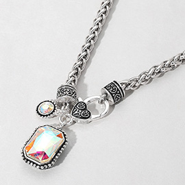 Rectangular Pointed Pendant Antique Metal Necklace