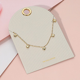 18K Gold Dipped Heart Charm Station Necklace
