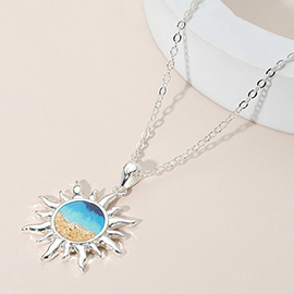 Enamel Burning Sun Pendant Necklace