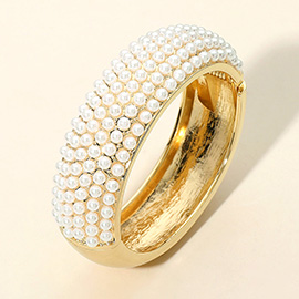Pearl Paved Hinged Bangle Bracelet