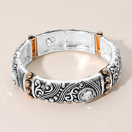 Two Tone Antique Metal Stone Boho Stretch Bracelet