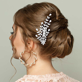 CZ Stone Cluster Flower Leaf Bunch Hair Comb