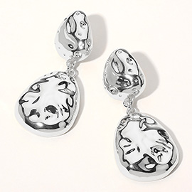 Chunky Hammered Metal Pebble Dangle Earrings