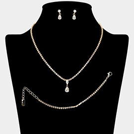 Teardrop Stone Cluster Pendant Pointed Rhinestone Paved Jewelry Set