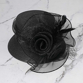 Mesh Flower Feather Pointed Dressy Hat