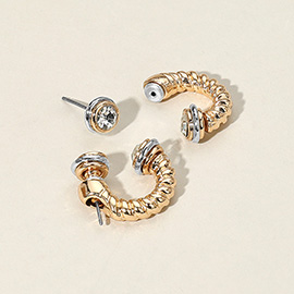 Stone Tip Two Tone Twisted Metal Ear Jacket Earrings