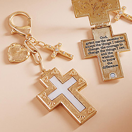 Cross Religious Message Engraved Heart Charm Keychain / Bag Charm