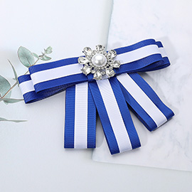 Pearl Cluster Pointed Color Block Bow Brooch / Hair Clip