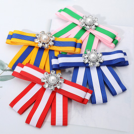 Pearl Cluster Pointed Color Block Bow Brooch / Hair Clip