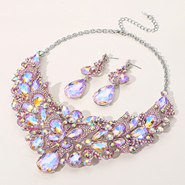 Butterfly Glass Stone Cluster Pointed Teardrop Stone Cluster Evening Necklace