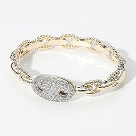 CZ Stone Paved Mariner Link Pointed Hinged Bangle Bracelet