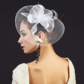 Mesh Flower Feather Pointed Fascinator / Headband