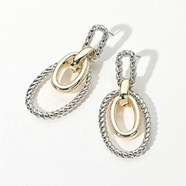 14K Gold Plated Two Tone Oval Door Knocker Earrings