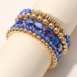 5PCS - Metal Ball Faceted Beaded Stretch Multi Layered Bracelets