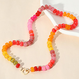 Natural Stone Metal Ball Beaded Necklace