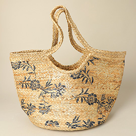 Floral Pattern Woven Straw Shoulder Bag / Tote Bag