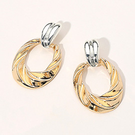Two Tone Textured Metal Oval Door Knocker Earrings