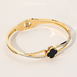 Stainless Steel Quatrefoil Pointed Hinged Bangle Bracelet