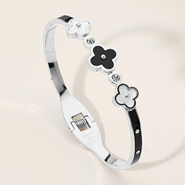 Stainless Steel Triple Quatrefoil Pointed Hinged Bangle Bracelet