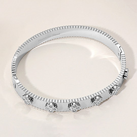 Stainless Steel Quatrefoil Stone Paved Hinged Bangle Bracelet