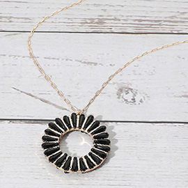 Faceted Beaded Ring Pendant Long Necklace