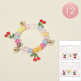 12PCS - Cherry Metal Ball Charm Beaded Stretch Bracelets