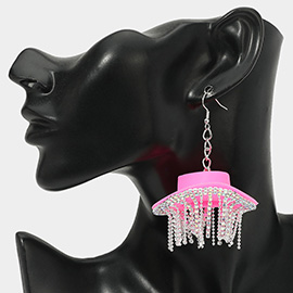 Rhinestone Fringe Western Cowboy Hat Dangle Earrings