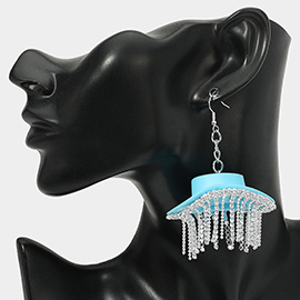 Rhinestone Fringe Western Cowboy Hat Dangle Earrings