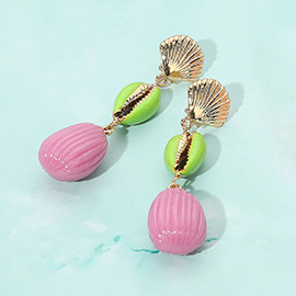 Enamel Sea Shell Puka Shell Link Drop Earrings