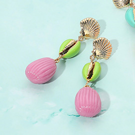 Enamel Sea Shell Puka Shell Link Drop Earrings