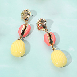 Enamel Sea Shell Puka Shell Link Drop Earrings
