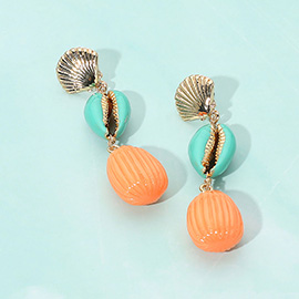 Enamel Sea Shell Puka Shell Link Drop Earrings